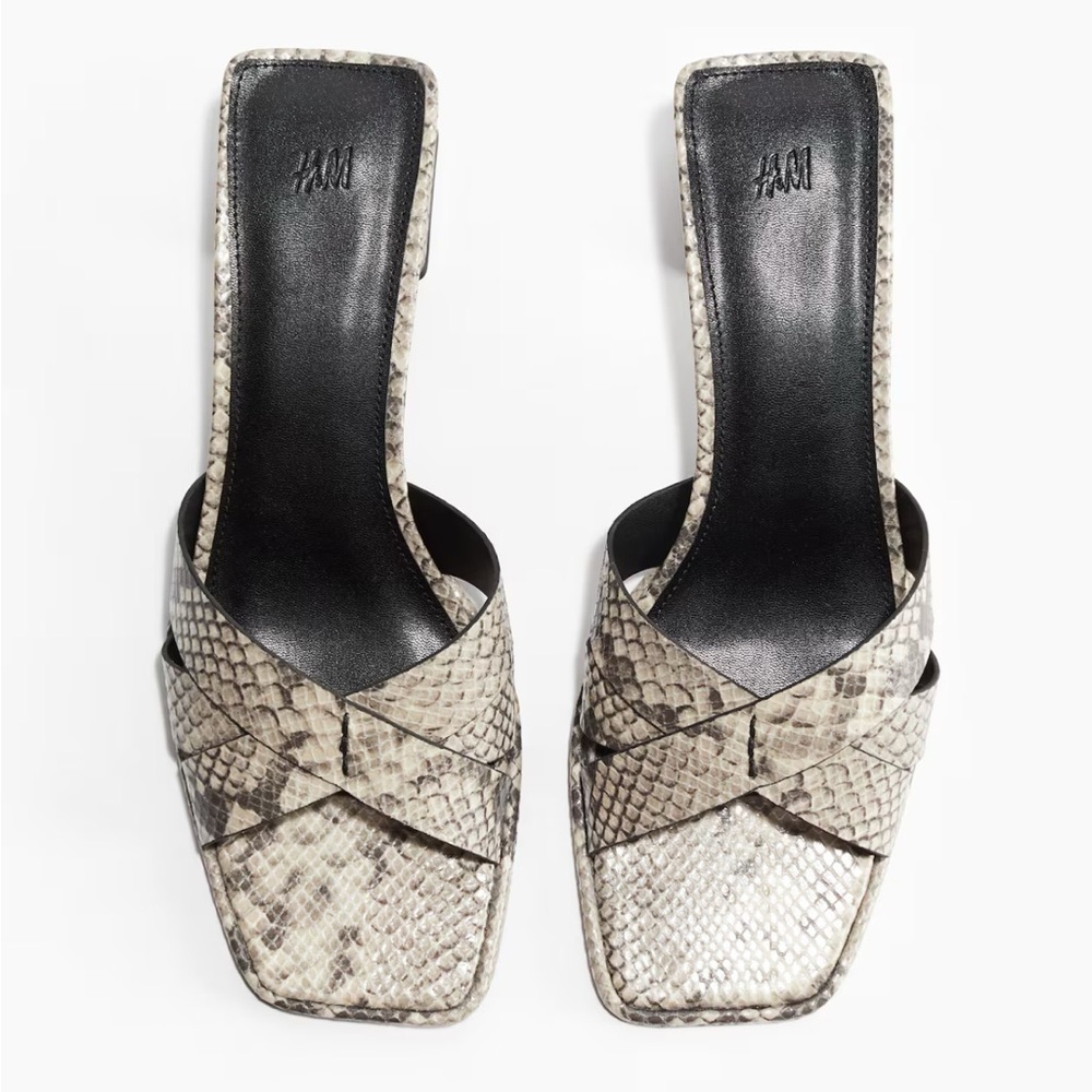 H&M Snakeskin Print Block Heel Mule Sandals NWT